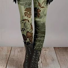 Casual Leggings Women's Plus Floral & Letter Print Skinny Leggings