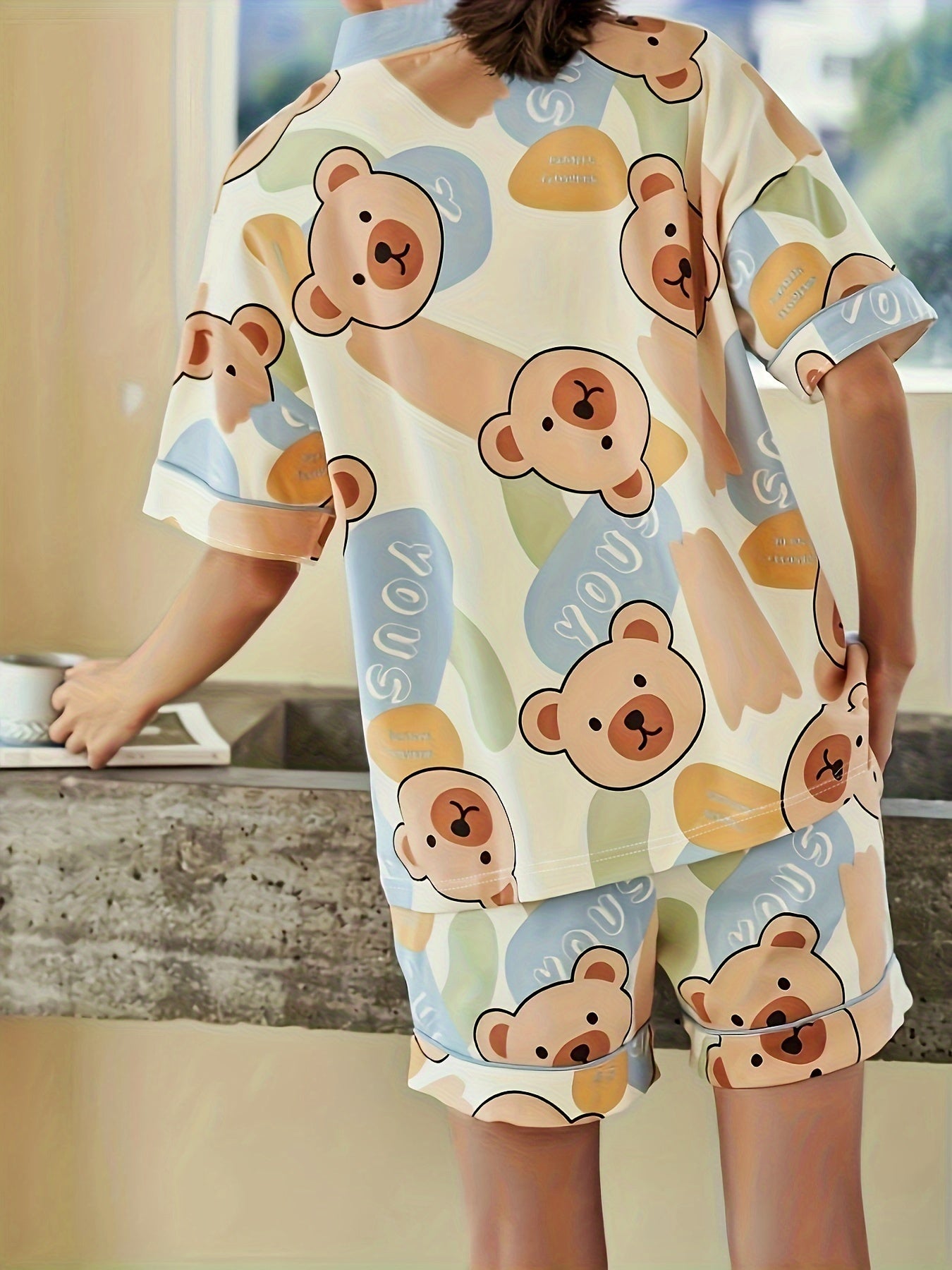 Bear Print Pajama Set Short Sleeve Top & Shorts