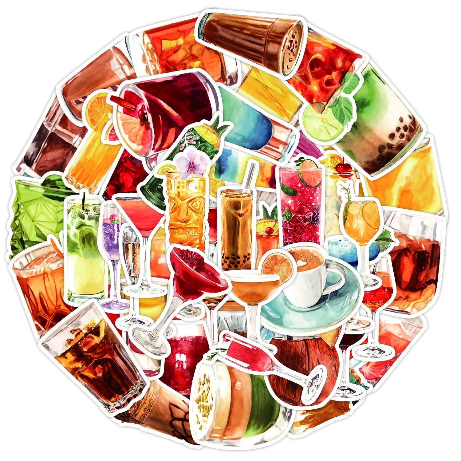 50pcs Watercolor Cocktail Sticker Pack Waterproof Vinyl Graffiti Decals