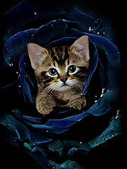 Girls 3D Flower Cat Graphic Crew Neck Long Sleeve Dress