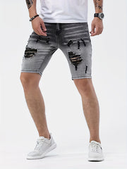 Men's Slim Fit Ripped Denim Shorts - Casual Street Style Distressed Denim Shorts