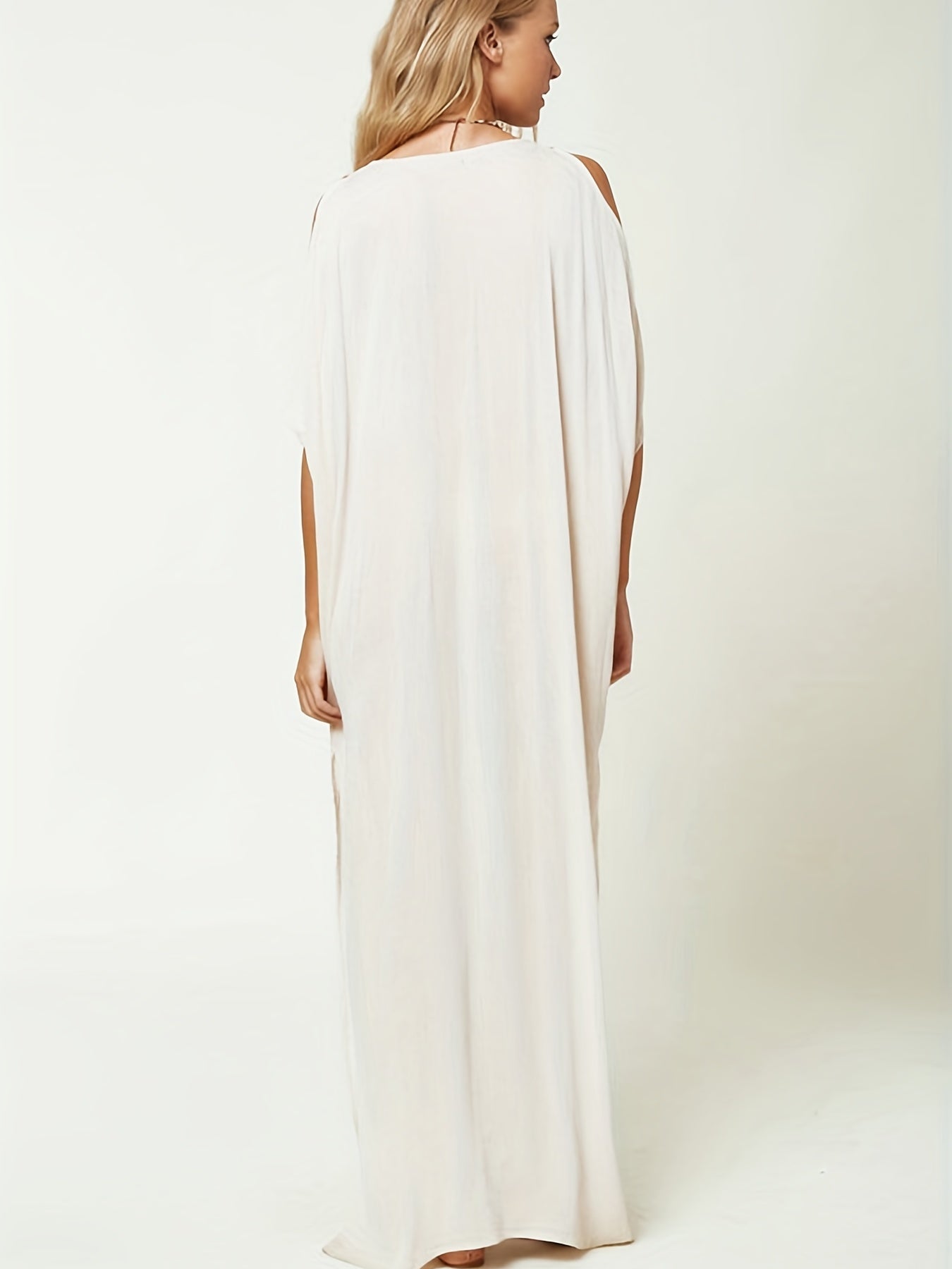 Embroidered Cold Shoulder Kaftan Dress