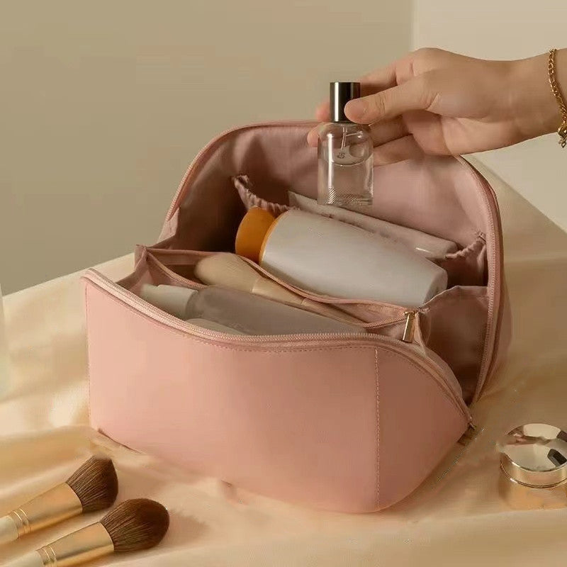 Large Capacity Travel Cosmetic Bag Leather Makeup Bag