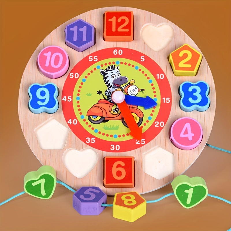 Wooden Number Animal Clock Shape Alarm Building Blocks