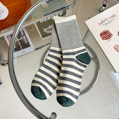 5 Pairs Women's Striped Print Mid Tube Socks