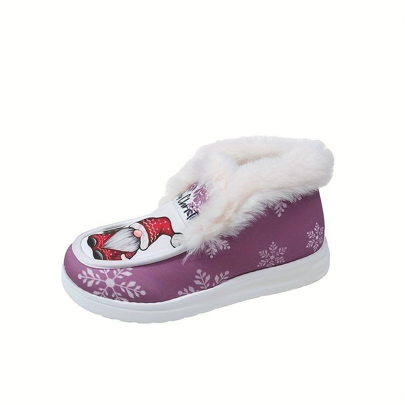 Christmas Snowflake Snowman Print Plush Lined Furry Boat Shoes