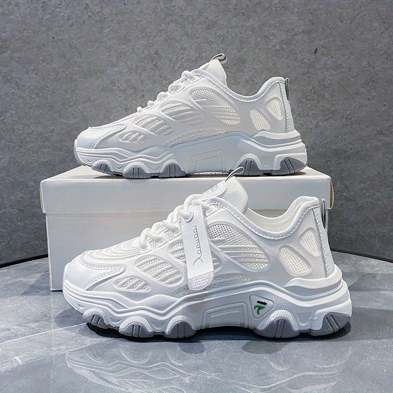 Women's Mesh Chunky Sneakers Hollow Out Lace Up Low Top Sports Shoes