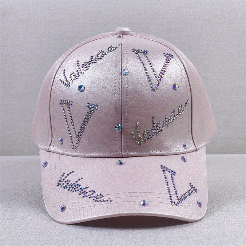 Pink Glitter Sun Rhinestone Letter Baseball Cap Lightweight Sunshade