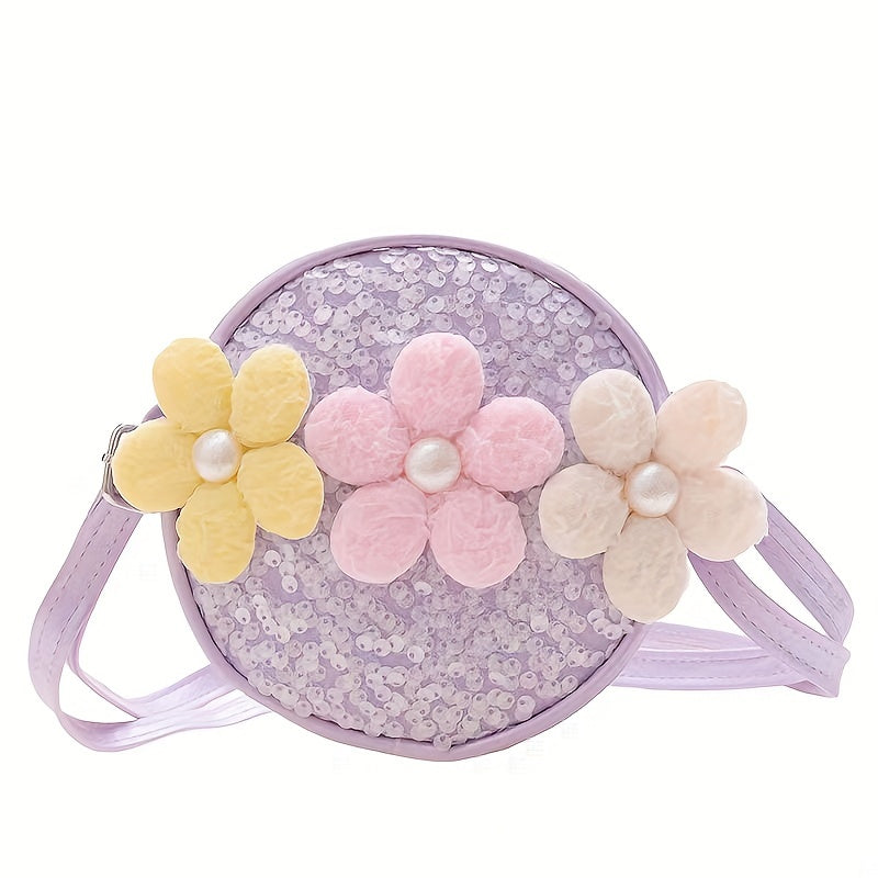 Flower Shoulder Bag Sequin Round Crossbody Coin Purse