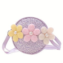 Flower Shoulder Bag Sequin Round Crossbody Coin Purse