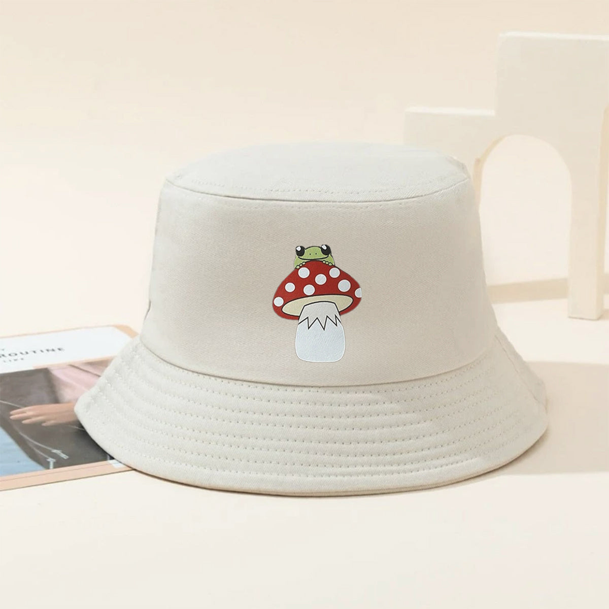 Mushroom Frog Bucket Hat Solid Print Beach Sun Hat Outdoor Lightweight Travel