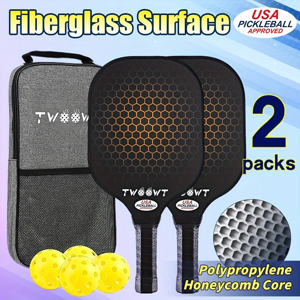 2-Pack Fiberglass Pickleball Paddles with Bags and 4 Balls Set