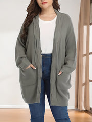Cable Knit Open Front Long Sweater Cardigan with Pockets