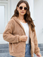 Zipper Winter Hooded Jacket Women's Tops