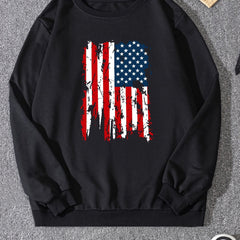 US Flag Print Sweatshirt Men's Casual Pullover Sweatshirt For Spring Fall