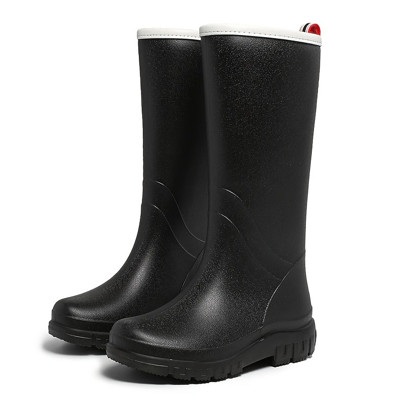 Women's Platform Mid Calf Rain Boots Waterproof Slip On Outdoor Shoes