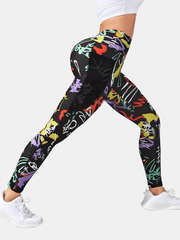 High Rise Graffiti Print Sports Leggings