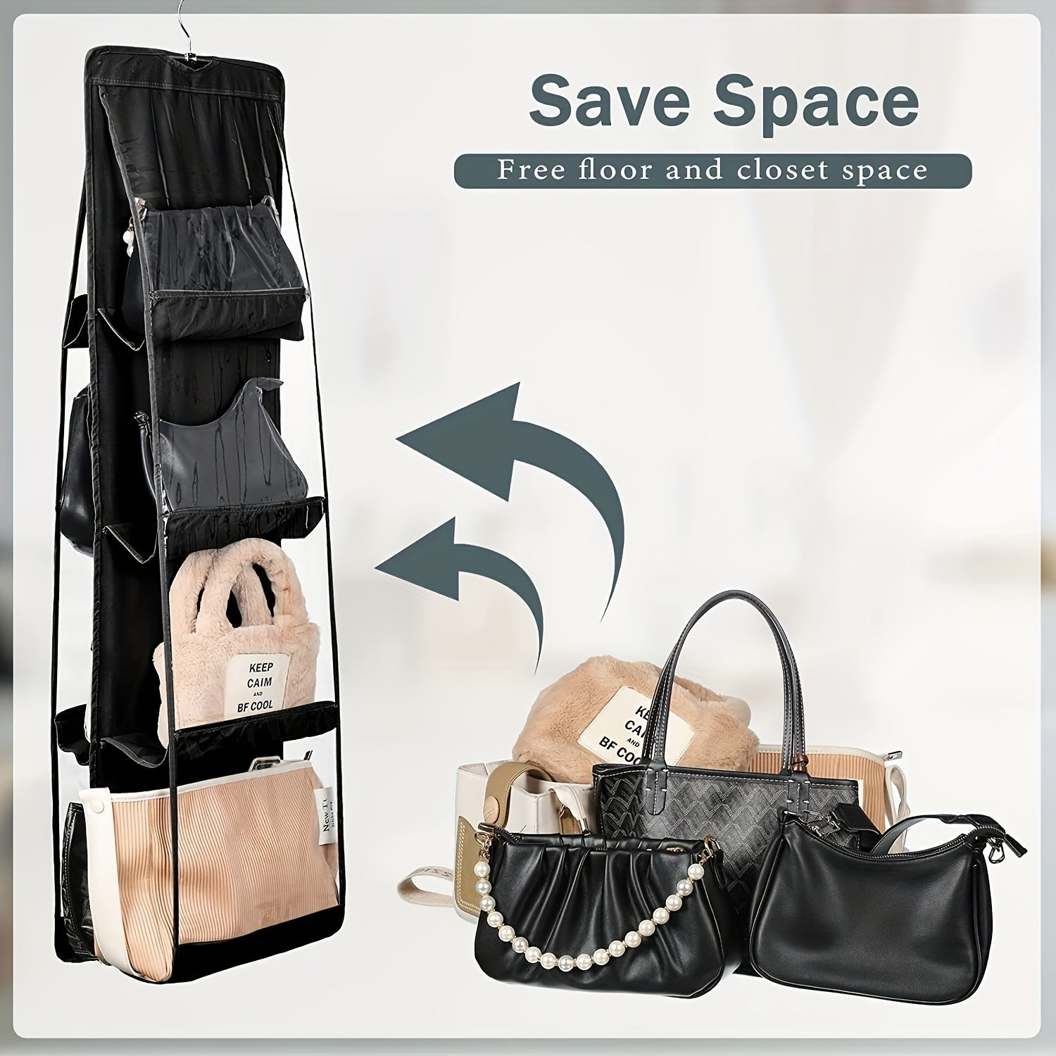 Double Side Hanging Handbag Organizer Storage Bag Holder with Pockets