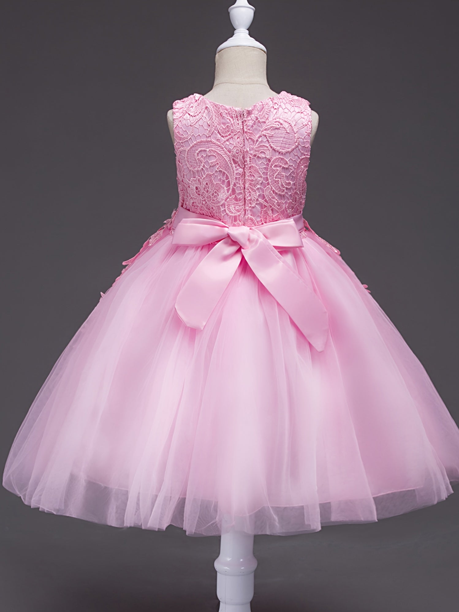 Girls Sleeveless Princess Tutu Dress Flowers Embroidery Tulle Performance Dress
