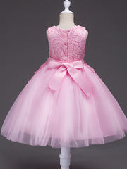 Girls Sleeveless Princess Tutu Dress Flowers Embroidery Tulle Performance Dress