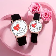 2pcs Heart Romantic Couple Watches PU Leather Gift