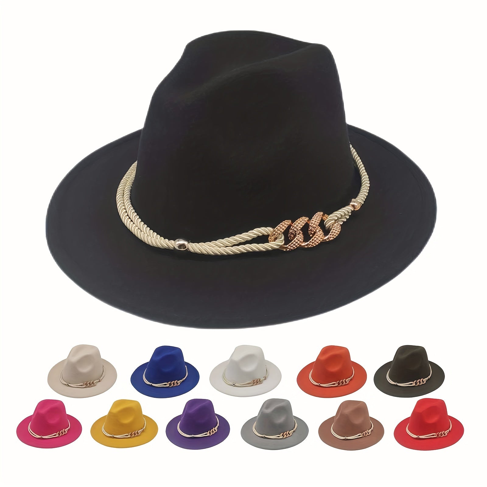 Wide Brim Sunshade Fedora Hat for Party Meeting