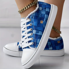 Plaid Pattern Denim Sneakers Low Canvas Flat Shoes