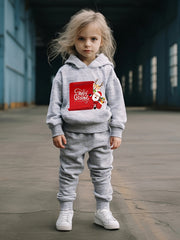 Girls Solid Hoodies Jogger Pants Set For Sports