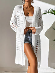 Crochet Cover Up Shirt Long Sleeves V Neck Lace Hollow Out Swimwear