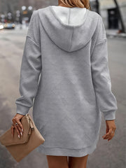 Solid Jacquard Hoodie Sweatshirt Dress
