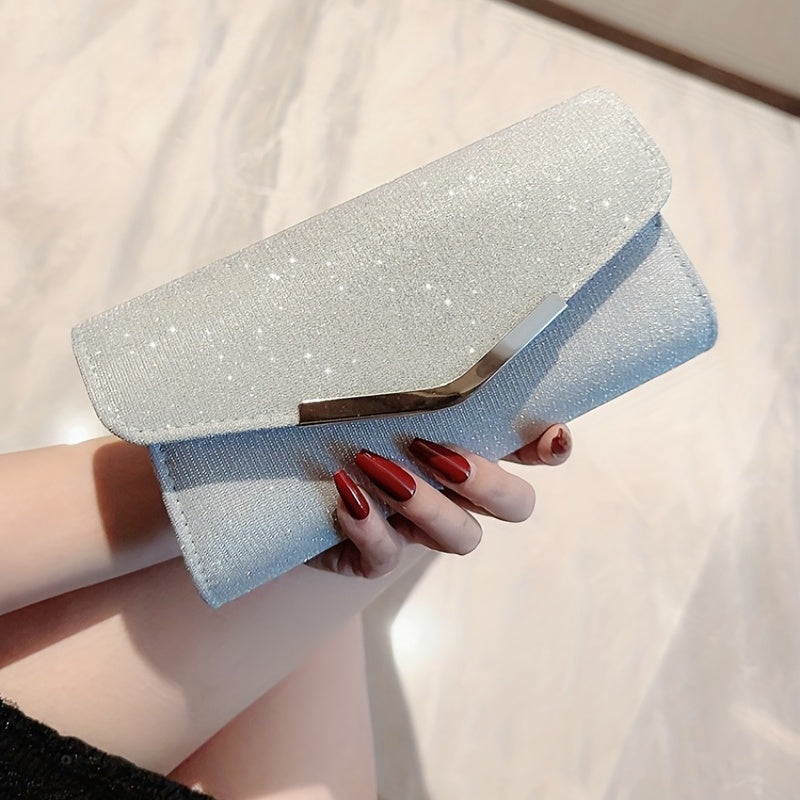 Metal Chain Flap Handbag Elegant Sparkly Purse Classic Evening Bag