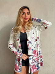 Floral Print Open Front Cardigan Long Sleeve Knit Outwear For Spring & Fall