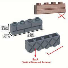 9pcs Building Blocks 1X4 Ten Colors Castle Wall Tiles Two Lattice Bricks