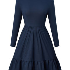Solid Ribbed Long Sleeve Dress with Ruffle Trim