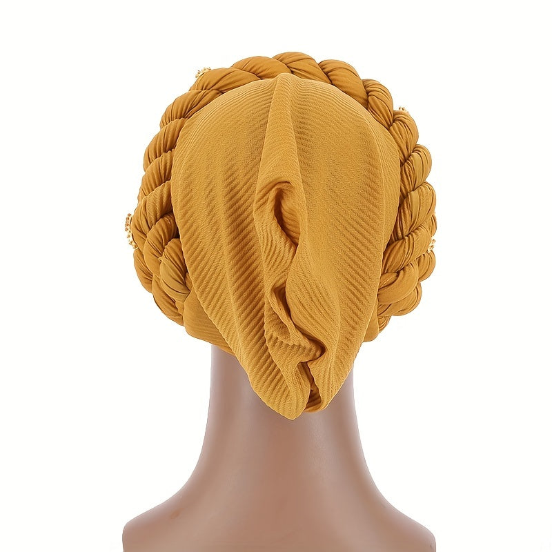 Twisted Braided Turban Cap Pre-tied Head Wrap Elastic Ramadan Hijab