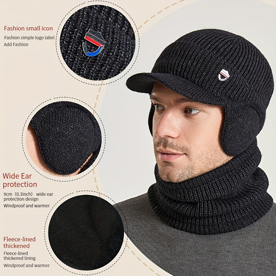 Warm Ear Protection Hat & Neck Gaiter Set Fleece Beanie Two piece Set