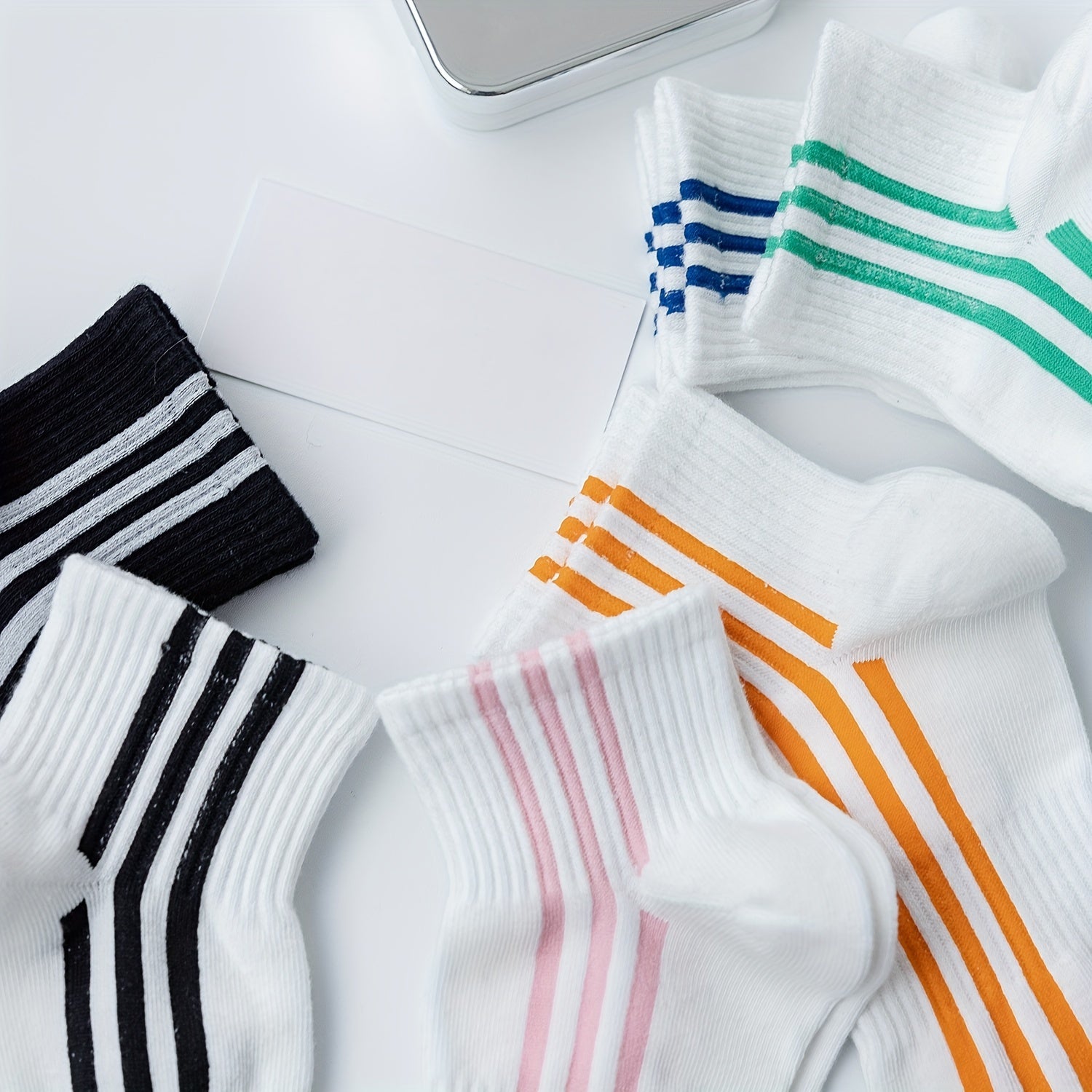6 Pairs Striped Short Socks Soft & Breathable Crew Sports Socks
