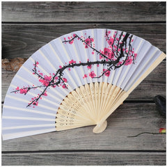 Floral Bamboo Fan Traditional Classic Plum Blossom Cosplay Accessory