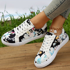Floral Print Lace Up Skate Shoes Low Top Flat Sneakers
