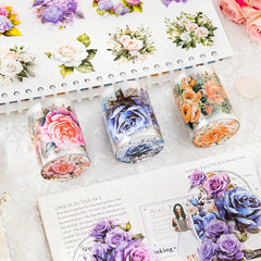 Waterproof Rose & Sunflower Patterned PET Tape for Crafts & Decor, Cuttable