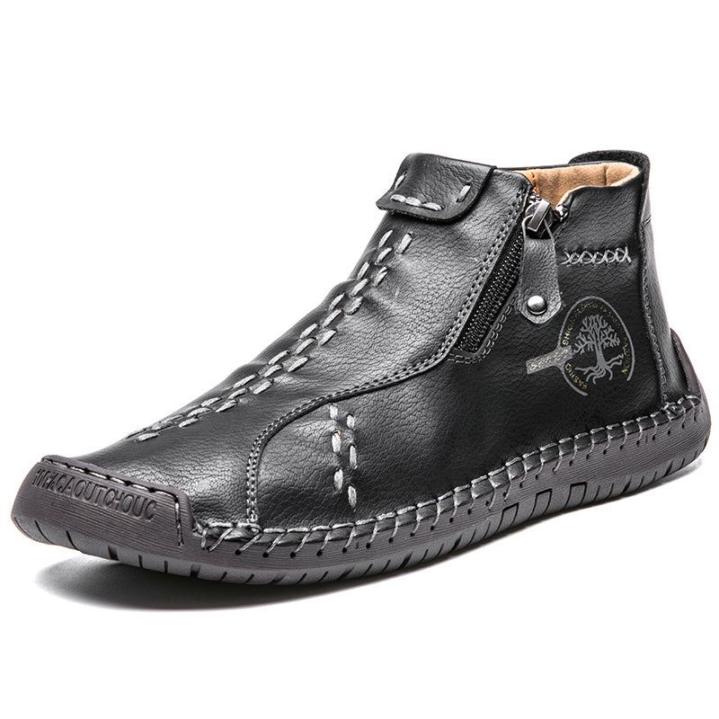 Men's Stitched Zipper Decor Boots Wear resistant Non Slip Outdoor Casual