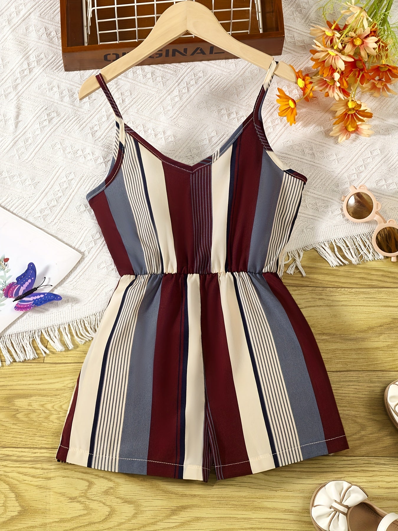 Girls Striped Casual Cami Rompers Jumpsuits For Beach Vacation