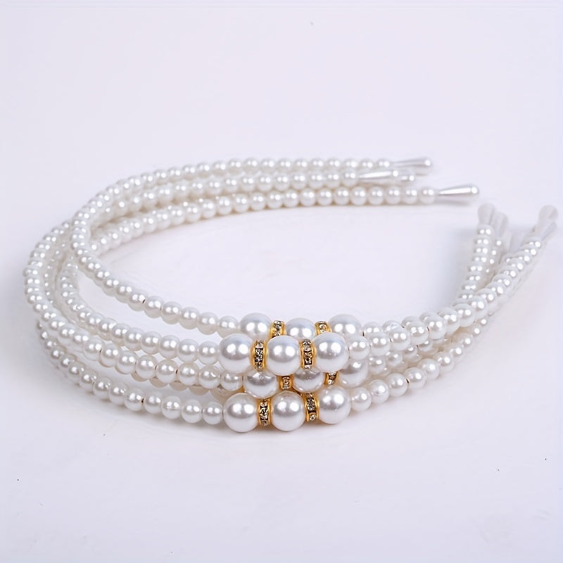 Pearl Inlaid Diamond Children's Headband Princess Style Hairband For Girls