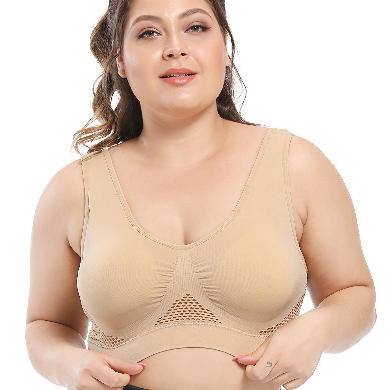 Seamless Plus Size Sports Bra w/ Pads High Stretch Solid Bra