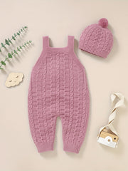 Baby Knitted Suspenders Romper & Hat Set