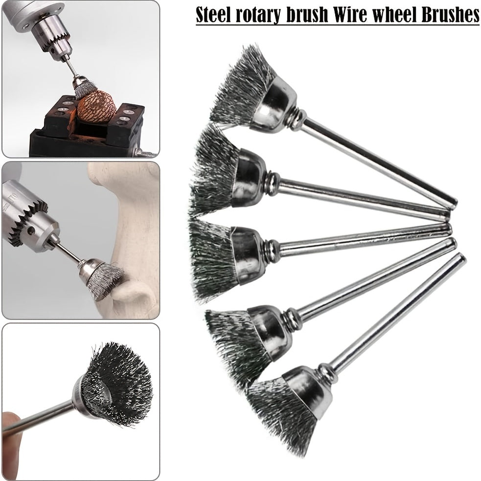 15pcs Coarse Crimped Steel Wire Brush Set for Rotary Tool with Mandrel