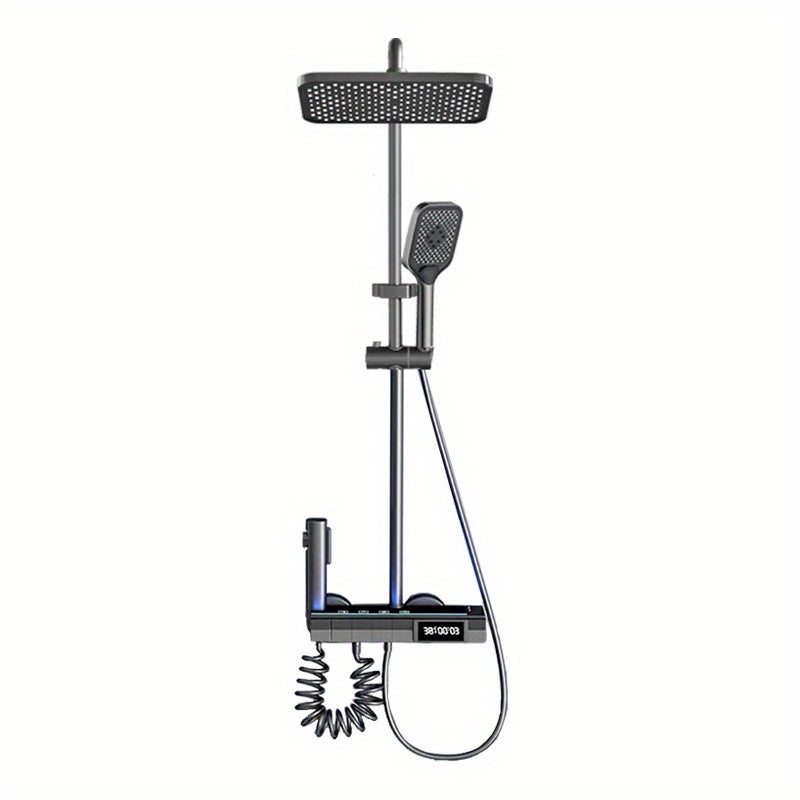 Grey LED Shower System Brass Faucet Set Wall Mount Rain Mixer Combo Set