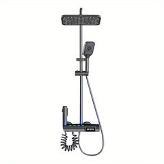 Grey LED Shower System Brass Faucet Set Wall Mount Rain Mixer Combo Set