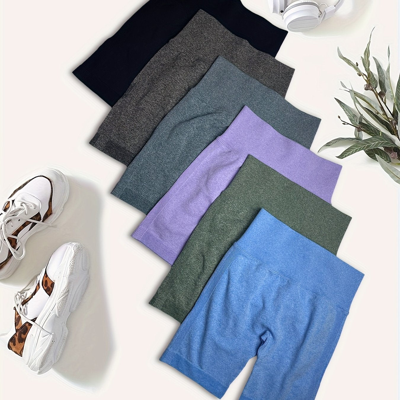 6pcs Solid Stretch Sports Shorts for Women