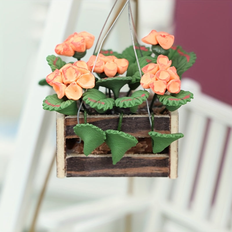 1:12 Mini Artificial Flower Basket w/ Potted Hydrangea Mix
